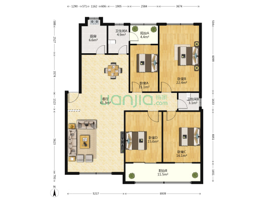 招标办小区 4室1厅2卫 185平方