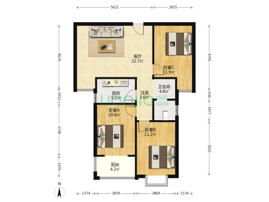 云尚城樱海园 3室1厅1卫 99平方