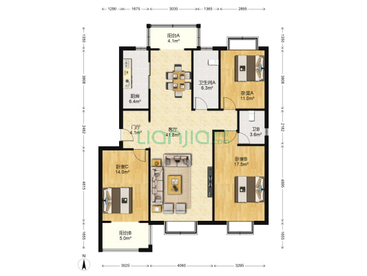 隆庭世家 3室1厅2卫 134平方