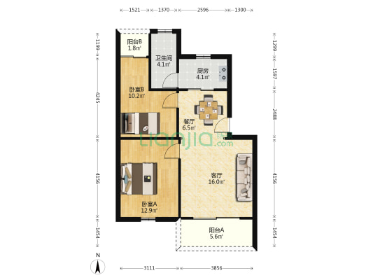 黄电东站小区 2室2厅1卫 69平方