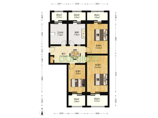 工业经委宿舍楼 3室1厅1卫 89平方