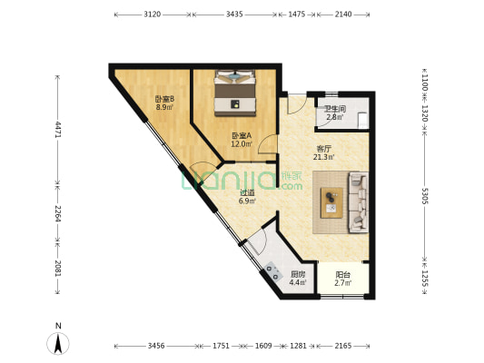 兴业街118号 2室1厅1卫 76平方
