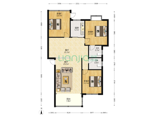 顺达家园 3室2厅2卫 122平方