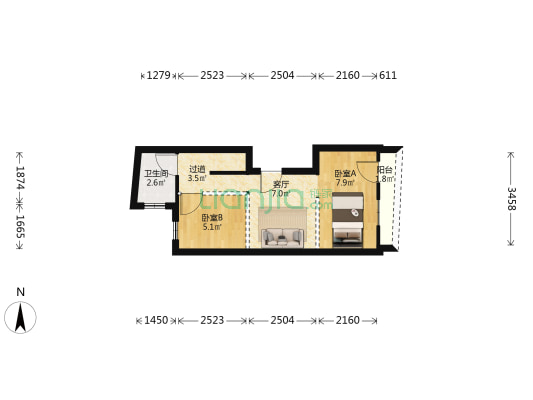 麟庆坊 2室1厅1卫 135平方