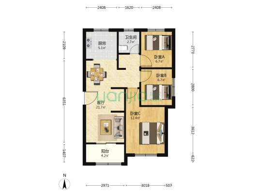黄渡春城美好嘉苑 3室1厅1卫 95平方