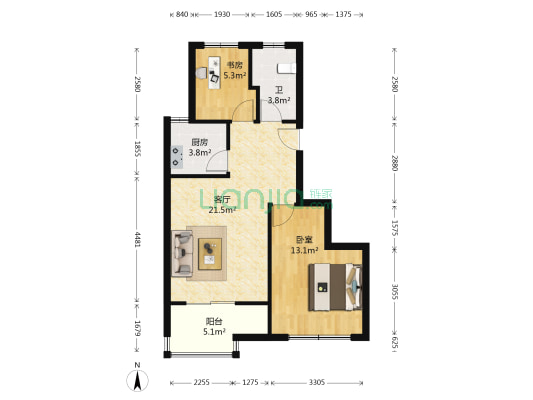 旺源雅苑 2室1厅1卫 75平方