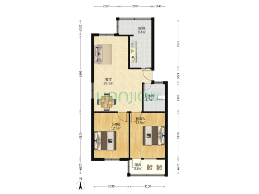 紫竹苑二期 2室1厅1卫 82平方