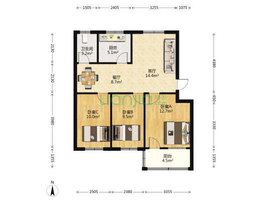 馨园小区 3室2厅1卫 81平方