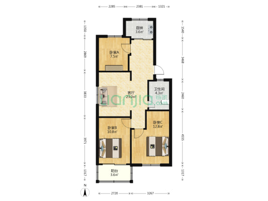 碧玉花园 3室1厅1卫 79平方