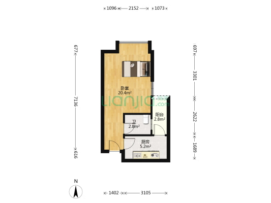 建工太阳公馆 1室0厅1卫 39平方