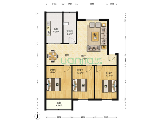 红专路52号院 3室1厅1卫 115平方