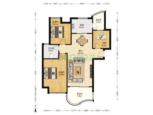 如东碧桂园 3室1厅1卫 115平方