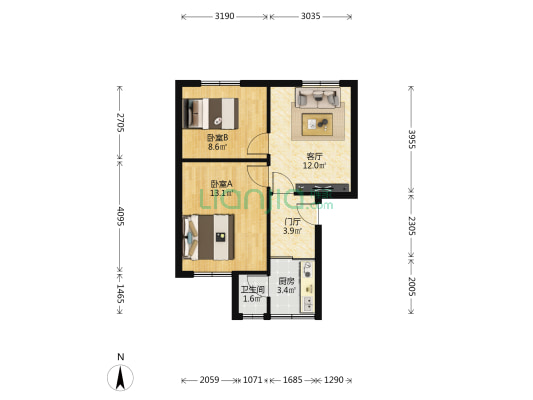 百花山路 2室1厅1卫 57平方