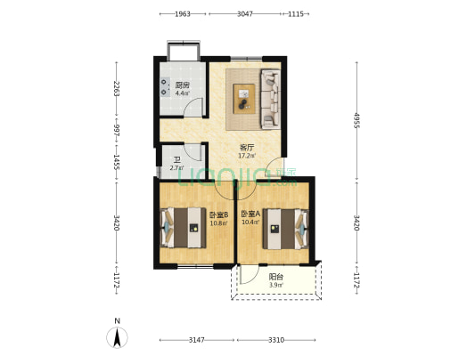 南宁市味精厂荷花二区 2室1厅1卫 61平方