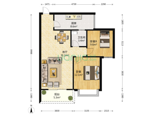 南珠家园小区 2室1厅1卫 87平方