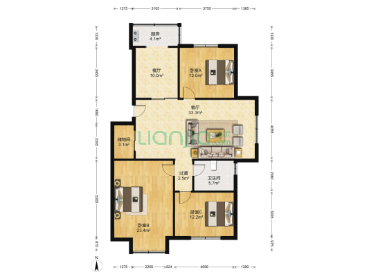 丽景花园 3室2厅1卫 140平方