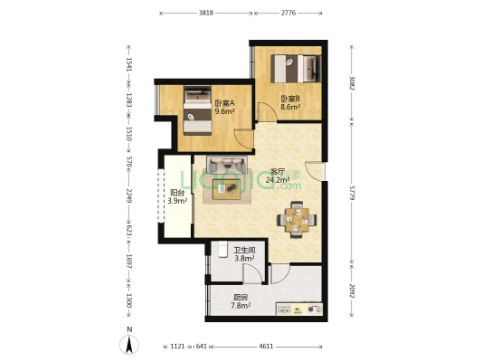 兆甲海润国际二期 2室1厅1卫 77平方