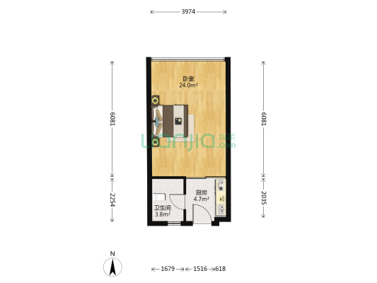 樾河南路863号昆山商厦领里广场 1室0厅1卫 48平方