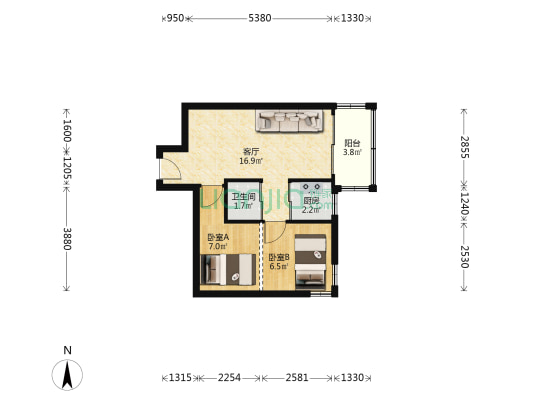 荣德阁 2室1厅1卫 48平方