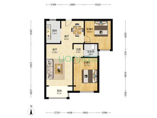 亚星星河西苑 2室2厅1卫 84平方