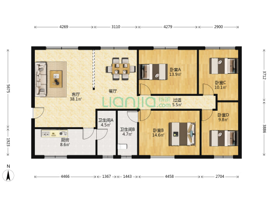新华书店 4室1厅2卫 120平方