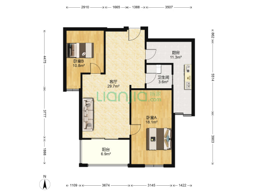 保利才盛景苑 2室1厅1卫 86平方