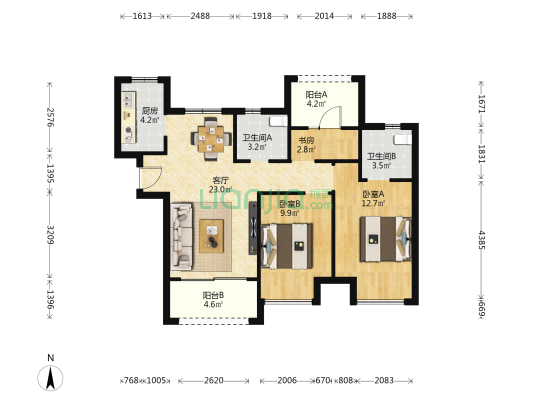 盛世城邦福园 3室1厅2卫 88平方