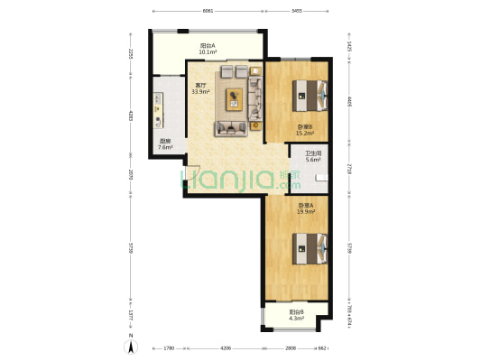汇景华庭小区 2室1厅1卫 128平方