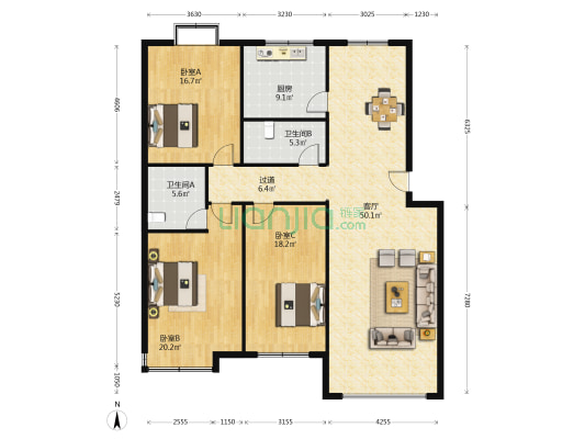 三龙府佑苑 3室1厅2卫 157平方