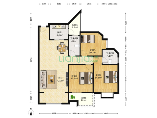 坤龙·绿源雅居 3室1厅2卫 124平方