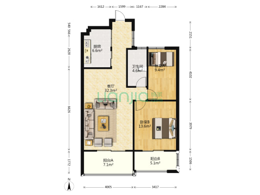 盛世钱门 2室1厅1卫 97平方
