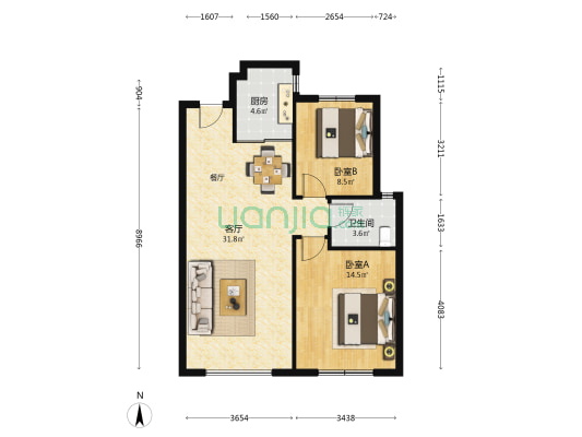 华商金岸 2室1厅1卫 92平方