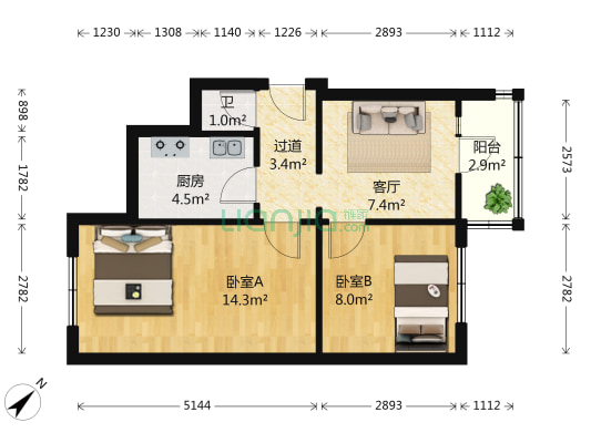 安顺街 2室1厅1卫 54平方