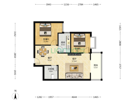 西航第8社区 2室2厅1卫 81平方