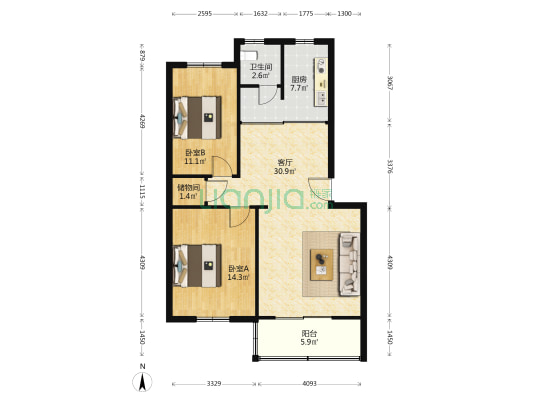 东山街道上元路69号 2室1厅1卫 91平方