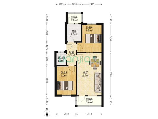工业北路40号院 2室1厅1卫 61平方