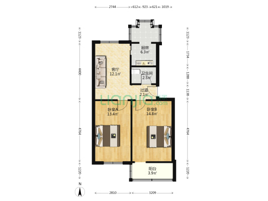 安元小区 2室1厅1卫 64平方