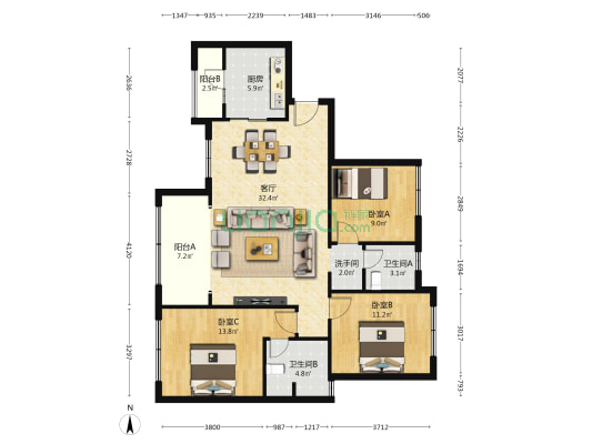 和裕璟棠府 3室1厅3卫 105平方