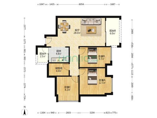 翡翠凤凰园 3室1厅0卫 90平方