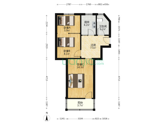 梅山路九号 3室0厅1卫 57平方