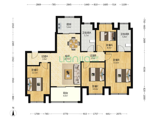 润樾庭 4室1厅2卫 143平方