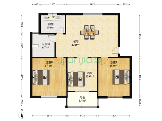 梅花路169弄 2室2厅1卫 106平方