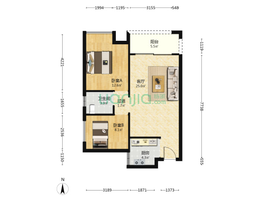 金钟馨苑 2室1厅1卫 76平方