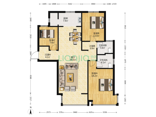 美的城 3室1厅2卫 138平方