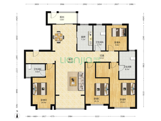 运达会展湾 4室1厅3卫 188平方