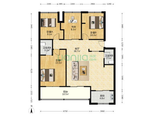 新世纪家园 4室1厅2卫 105平方