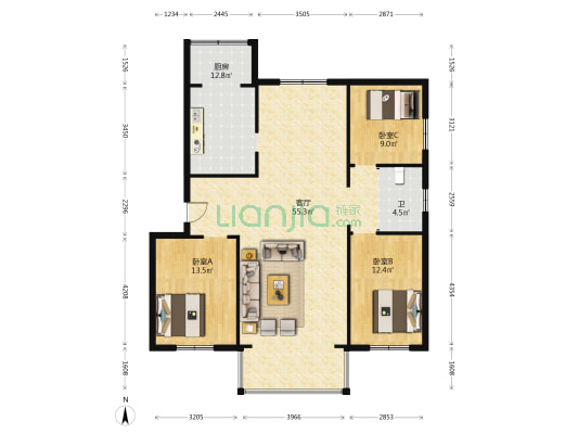 解放花园东区 3室1厅1卫 134平方