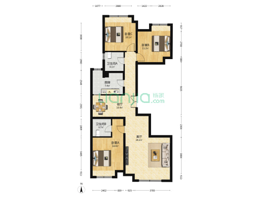 龙湖时代天街西区 3室2厅2卫 135平方
