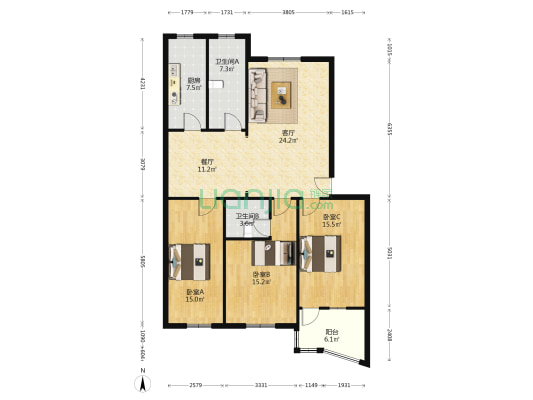 华源新区 3室2厅2卫 131平方