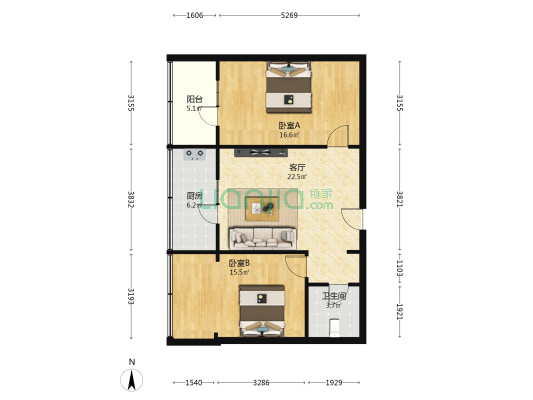 标准间厂家属院 2室1厅1卫 83平方